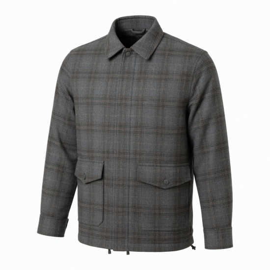 Men's Grey Checked Plaid Wool Shell Jacket