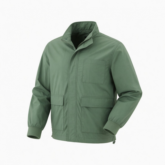 Men's Green Lightweight Casual Cotton Regular Fit Shell Jacket
