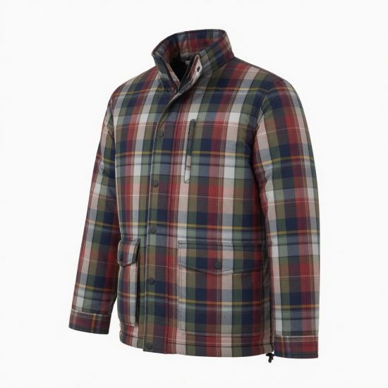 Men's Multicolour Insulated Checked Cotton Regular Fit Shell Jacket