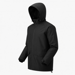 Men's Black Hooded Waterproof Polyester Regular Fit Zip Front Parka Jacket