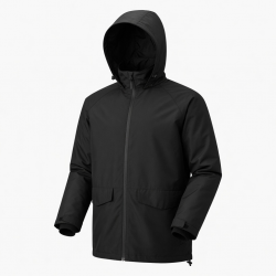Men's Black Hooded Waterproof Polyester Regular Fit Zip Front Parka Jacket