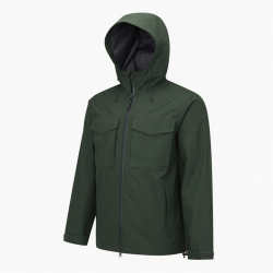 Men's Green Hooded Waterproof Regular Fit Shell Jacket