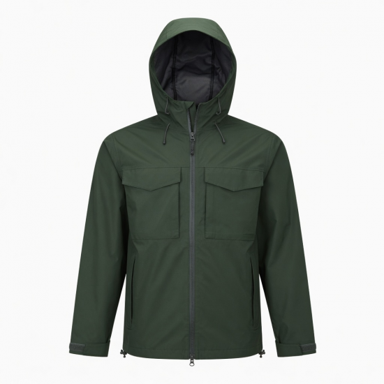 Men's Green Hooded Waterproof Regular Fit Shell Jacket