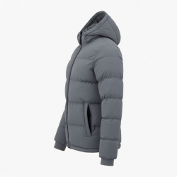 Men's Grey Hooded Padded Polyester Outdoor Hiking Zip Front Puffer Jacket