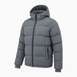 Men's Grey Hooded Padded Polyester Outdoor Hiking Zip Front Puffer Jacket