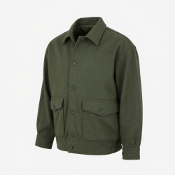 Men's Green Vintage Wool Casual Button Front Pockets Shell Jacket