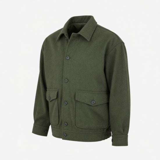 Men's Green Vintage Wool Casual Button Front Pockets Shell Jacket