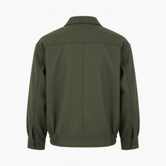 Men's Green Vintage Wool Casual Button Front Pockets Shell Jacket
