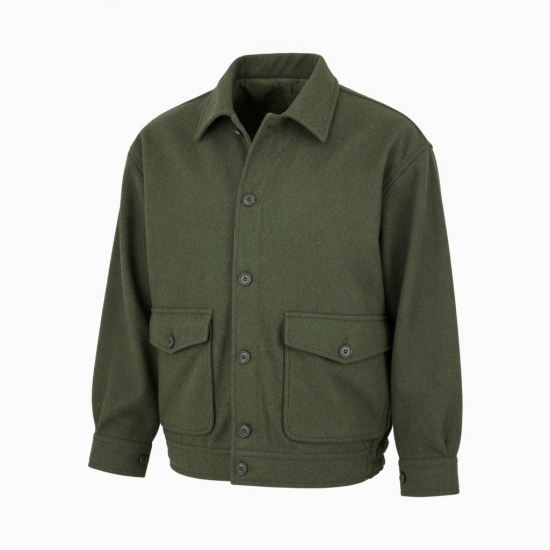 Men's Green Vintage Wool Casual Button Front Pockets Shell Jacket