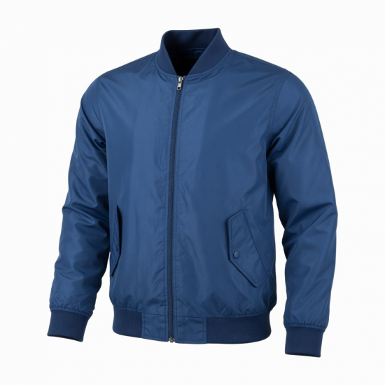 Men's Blue Lightweight Casual Polyester Regular Fit Bomber Jacket