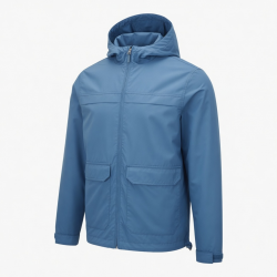 Men's Blue Lightweight Polyester Regular Fit Zip Front Parka Jacket