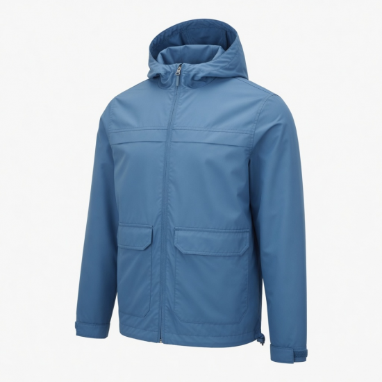 Men's Blue Lightweight Polyester Regular Fit Zip Front Parka Jacket