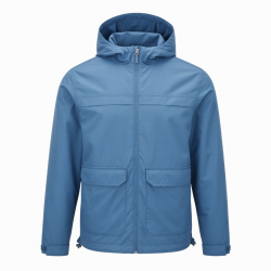 Men's Blue Lightweight Polyester Regular Fit Zip Front Parka Jacket