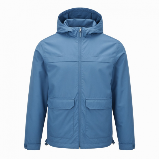 Men's Blue Lightweight Polyester Regular Fit Zip Front Parka Jacket