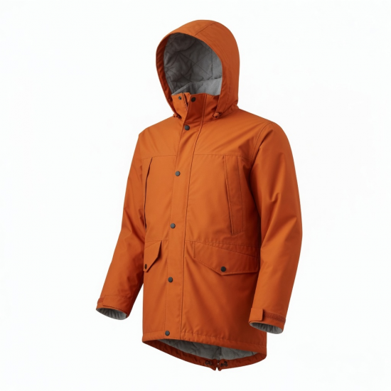 Men's Orange Waterproof Regular Fit Lined Parka Jacket