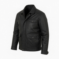 Men's Black Vintage Casual Leather Regular Fit Shell Jacket