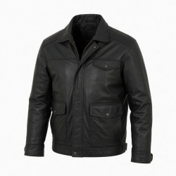 Men's Black Vintage Casual Leather Regular Fit Shell Jacket