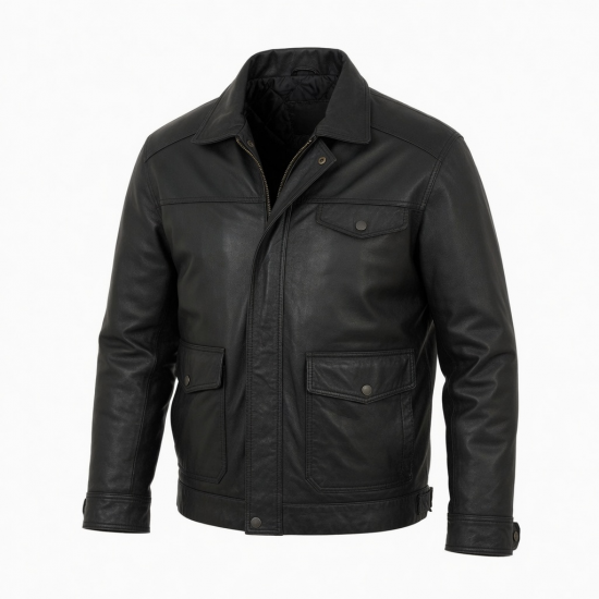 Men's Black Vintage Casual Leather Regular Fit Shell Jacket
