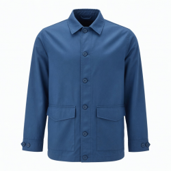 Men's Blue Cotton Regular Fit Button Front Shell Jacket