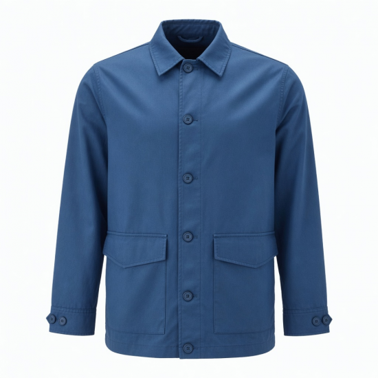 Men's Blue Cotton Regular Fit Button Front Shell Jacket