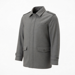 Men's Grey Vintage Casual Wool Regular Fit Button Front Shell Jacket