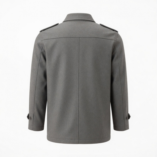 Men's Grey Vintage Casual Wool Regular Fit Button Front Shell Jacket