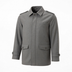 Men's Grey Vintage Casual Wool Regular Fit Button Front Shell Jacket