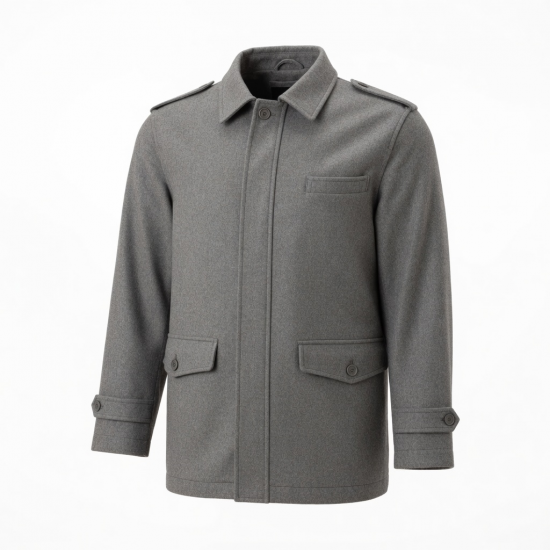 Men's Grey Vintage Casual Wool Regular Fit Button Front Shell Jacket