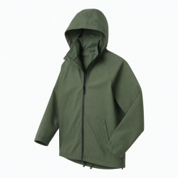 Men's Green Hooded Cotton Performance Vintage Zip Front Shell Jacket
