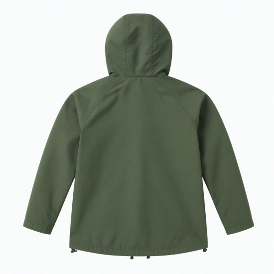Men's Green Hooded Cotton Performance Vintage Zip Front Shell Jacket