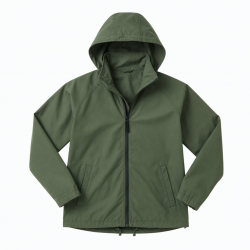 Men's Green Hooded Cotton Performance Vintage Zip Front Shell Jacket