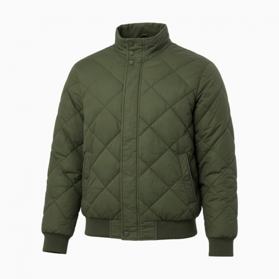 Men's Green Quilted Insulated Cotton Vintage Classic Puffer Jacket
