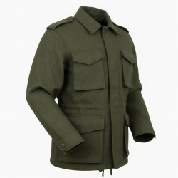 Men's Green Vintage Wool Cargo Regular Fit Military Jacket