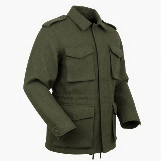 Men's Green Vintage Wool Cargo Regular Fit Military Jacket