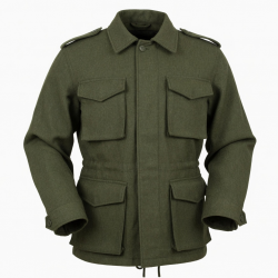 Men's Green Vintage Wool Cargo Regular Fit Military Jacket