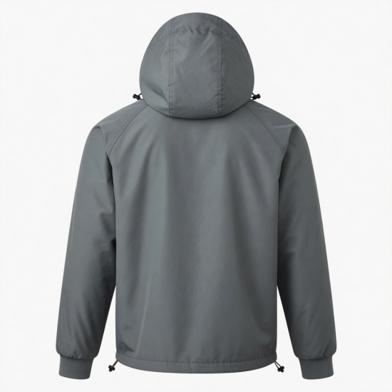 Men's Grey Hooded Polyester Performance Vintage Zip Front Shell Jacket