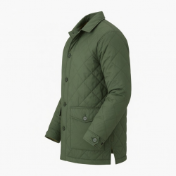 Men's Green Quilted Padded Cotton Outdoor Hiking Button Front Shell Jacket