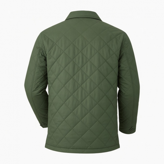 Men's Green Quilted Padded Cotton Outdoor Hiking Button Front Shell Jacket