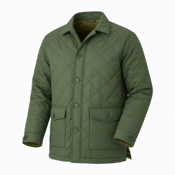 Men's Green Quilted Padded Cotton Outdoor Hiking Button Front Shell Jacket