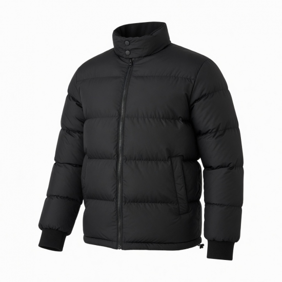 Men's Black Quilted Regular Fit Puffer Jacket