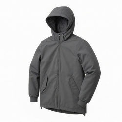 Men's Grey Hooded Embroidered Cotton Regular Fit Winter Shell Jacket