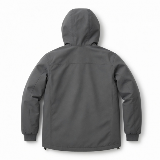 Men's Grey Hooded Embroidered Cotton Regular Fit Winter Shell Jacket