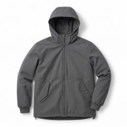 Men's Grey Hooded Embroidered Cotton Regular Fit Winter Shell Jacket