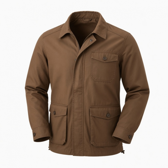 Men's Brown Casual Cotton Regular Fit Shell Jacket
