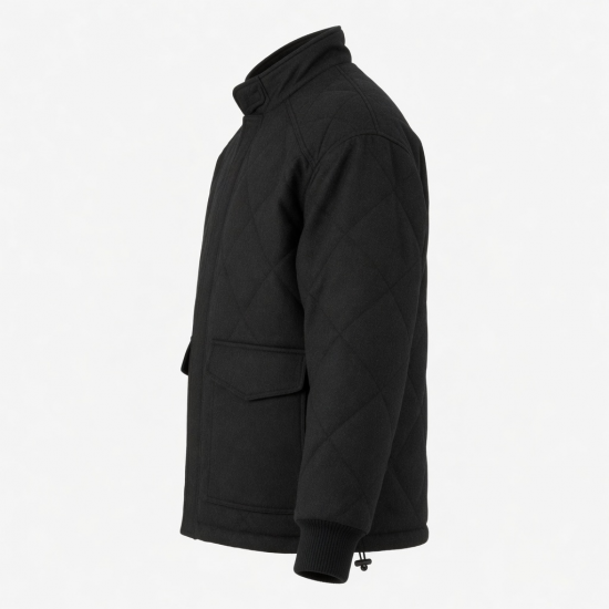 Men's Black Quilted Vintage Wool Outdoor Performance Shell Jacket