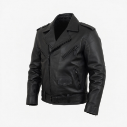 Men's Black Collared Vintage Leather Performance Motorcycle Jacket