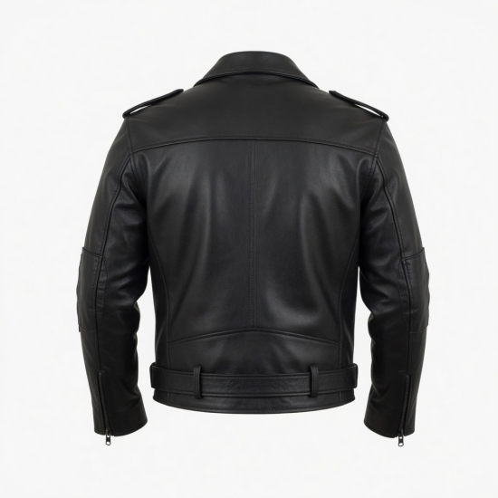 Men's Black Collared Vintage Leather Performance Motorcycle Jacket