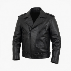 Men's Black Collared Vintage Leather Performance Motorcycle Jacket