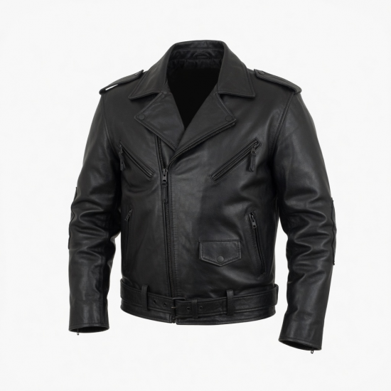Men's Black Collared Vintage Leather Performance Motorcycle Jacket