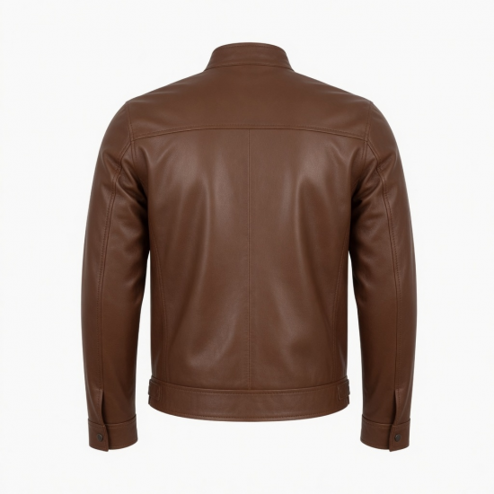 Men's Brown Classic Leather Zip Front Shell Jacket